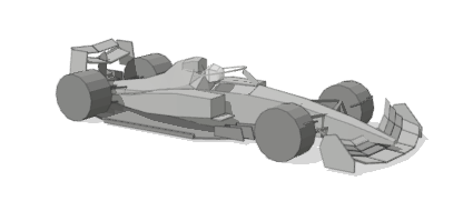 The 2020s open-wheel car, in gray.